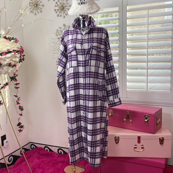 Wool Plaid Print Dress/Coat - Picture 1 of 9